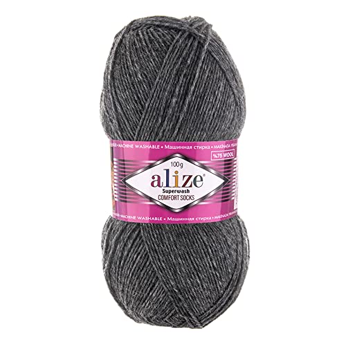 100g Sockenwolle Superwash Comfort 4-fädig Schurwolle Sockengarn Farbauswahl, Farbe:182 dunkelgrau meliert von maDDma