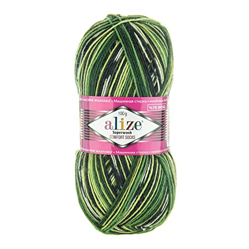 100g Sockenwolle Superwash Comfort 4-fädig Schurwolle Sockengarn Farbauswahl, Farbe:2696 anthrazit grün creme von maDDma