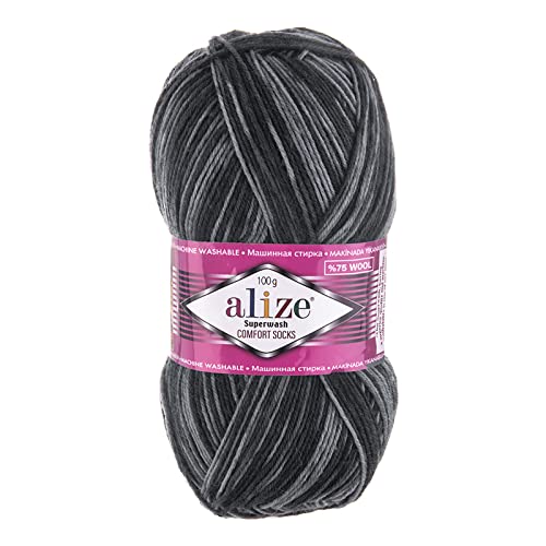 100g Sockenwolle Superwash Comfort 4-fädig Schurwolle Sockengarn Farbauswahl, Farbe:7676 anthrazit grau von maDDma