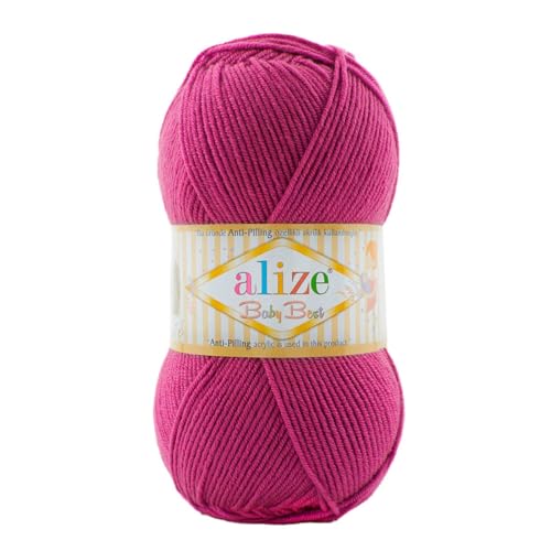 100g Strickgarn ALIZE Baby Best uni Babywolle Wolle Antipilling, freie Farbwahl, Farbe:171 fuchsia von maDDma