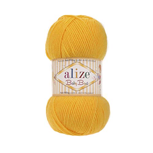 100g Strickgarn ALIZE Baby Best uni Babywolle Wolle Antipilling, freie Farbwahl, Farbe:216 gelb von maDDma