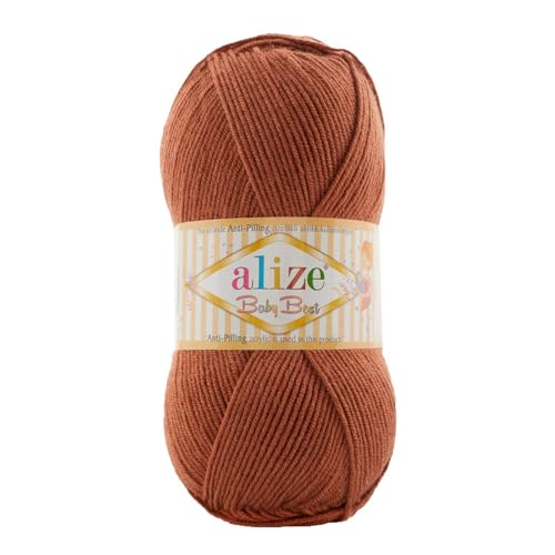 100g Strickgarn ALIZE Baby Best uni Babywolle Wolle Antipilling, freie Farbwahl, Farbe:572 rehbraun von maDDma