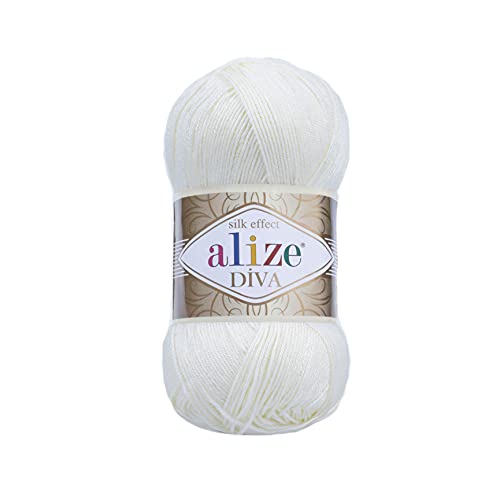 100g Strickgarn ALIZE DIVA Sommerwolle Häkelgarn Wolle Sommer Stricken Häkeln, Farbe:1055 sugar white von maDDma