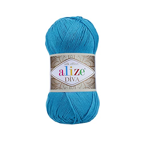 100g Strickgarn ALIZE DIVA Sommerwolle Häkelgarn Wolle Sommer Stricken Häkeln, Farbe:245 sochi-blau von maDDma