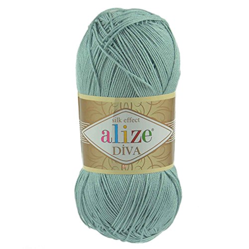 100g Strickgarn ALIZE DIVA Sommerwolle Häkelgarn Wolle Sommer Stricken Häkeln, Farbe:463 graublau von maDDma