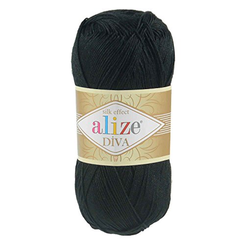 100g Strickgarn ALIZE DIVA Sommerwolle Häkelgarn Wolle Sommer Stricken Häkeln, Farbe:60 schwarz von maDDma