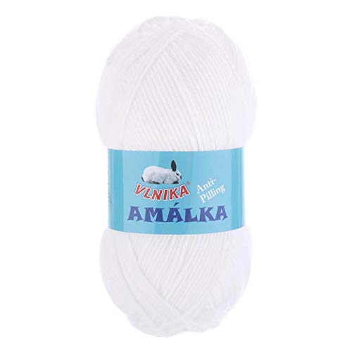 100g Strickgarn Amalka Strick-Wolle Polyacryl Anti Pilling Effekt Farbwahl, Farbe:110 weiß von maDDma