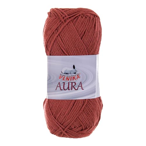 100g Strickgarn Aura unifarben Baumwoll-Leinen-Garn Häkelgarn Farbwahl, Farbe:ziegelrot von maDDma