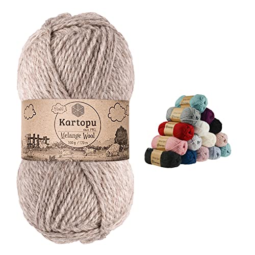 100g Strickgarn Melange Wool Strick-Wolle Garn Häkelgarn Wolle Farbwahl, Farbe:K9002 beigemeliert von maDDma