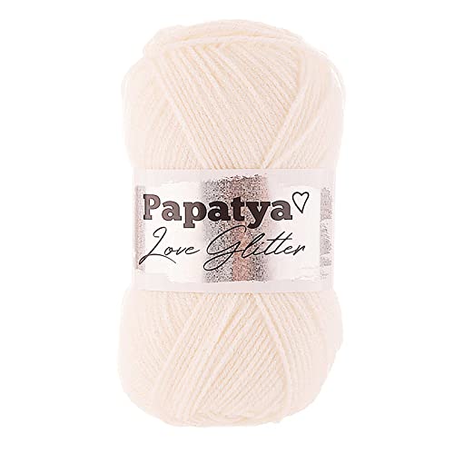 100g Strickgarn Papatya Love Glitter Wolle Häkelgarn Glitzerwolle Farbwahl, Farbe:1200 creme von maDDma