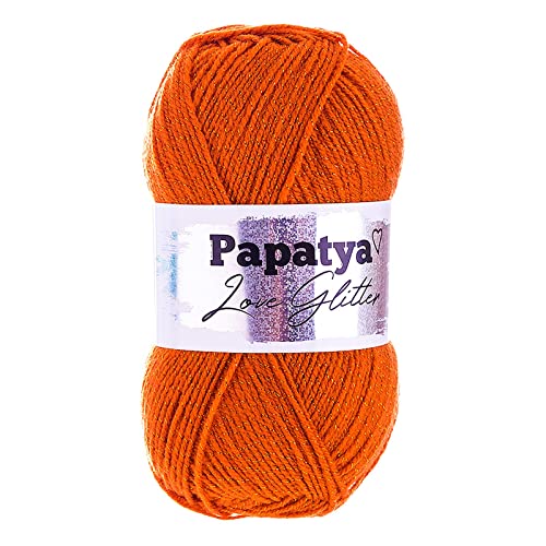 100g Strickgarn Papatya Love Glitter Wolle Häkelgarn Glitzerwolle Farbwahl, Farbe:8055 kürbisorange von maDDma