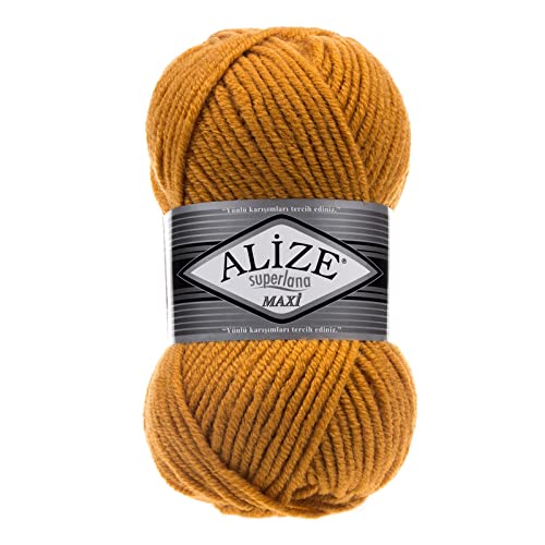 100g Strickgarn Strickwolle Alize Superlana Maxi 25% Wolle, 100g, Farbwahl, Farbe:02 senfgelb von maDDma