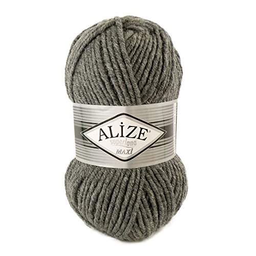 100g Strickgarn Strickwolle Alize Superlana Maxi 25% Wolle, 100g, Farbwahl, Farbe:182 medium grey melange von maDDma