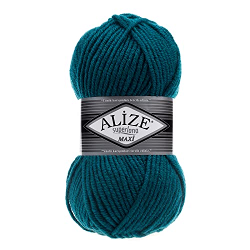 Strickgarn Strickwolle Alize Superlana Maxi 100g 25% Wolle Wintergarn Winterwolle, 50 Farben, Farbe:212 petrol von maDDma