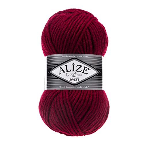 100g Strickgarn Strickwolle Alize Superlana Maxi 25% Wolle, 100g, Farbwahl, Farbe:390 kirschrot von maDDma