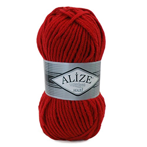 100g Strickgarn Strickwolle Alize Superlana Maxi 25% Wolle, 100g, Farbwahl, Farbe:56 rot von maDDma