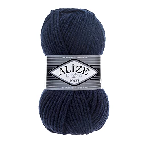 100g Strickgarn Strickwolle Alize Superlana Maxi 25% Wolle, 100g, Farbwahl, Farbe:58 marineblau von maDDma