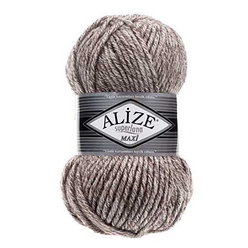 100g Strickgarn Strickwolle Alize Superlana Maxi 25% Wolle, 100g, Farbwahl, Farbe:803 beigegrau meliert von maDDma