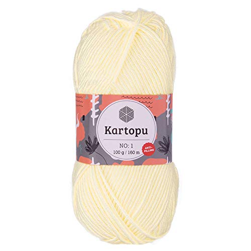 100g Strickwolle Kartopu NO:1 Polyacryl-Strickgarn Anti Pilling Effekt Oeko-Tex zertifiziert Wolle Farbwahl, Farbe:K025 creme von maDDma