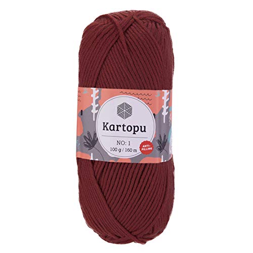 100g Strickwolle Kartopu NO:1 Polyacryl-Strickgarn Anti Pilling Effekt Oeko-Tex zertifiziert Wolle Farbwahl, Farbe:K1105 dunkelrot von maDDma