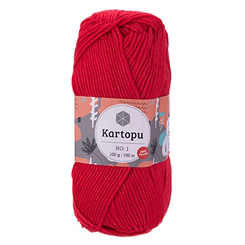 100g Strickwolle Kartopu NO:1 Polyacryl-Strickgarn Anti Pilling Effekt Oeko-Tex zertifiziert Wolle Farbwahl, Farbe:K125 karminrot von maDDma