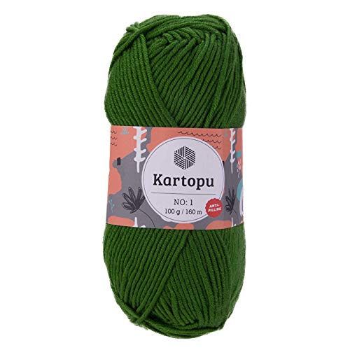 100g Strickwolle Kartopu NO:1 Polyacryl-Strickgarn Anti Pilling Effekt Oeko-Tex zertifiziert Wolle Farbwahl, Farbe:K1391 grün von maDDma