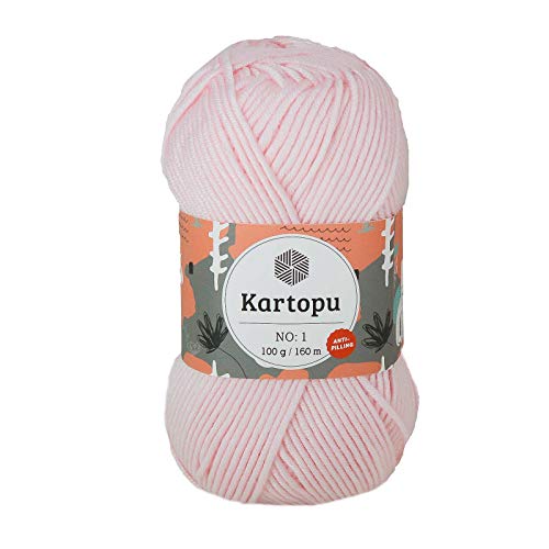 100g Strickwolle Kartopu NO:1 Polyacryl-Strickgarn Anti Pilling Effekt Oeko-Tex zertifiziert Wolle Farbwahl, Farbe:K255 babyrosa von maDDma