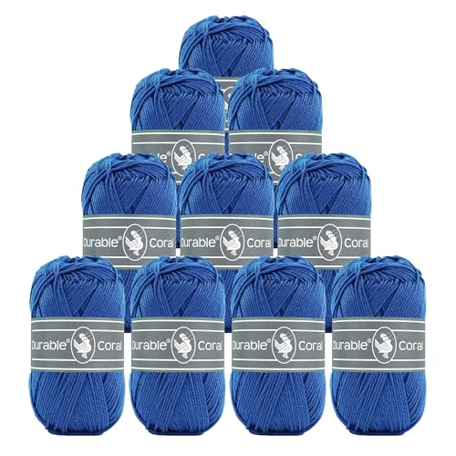 10x50g Strickgarn Häkelgarn Durable Coral Uni 90 Farben Baumwollgarn Sommergarn Farbwahl, Farbe:2103 blau von maDDma