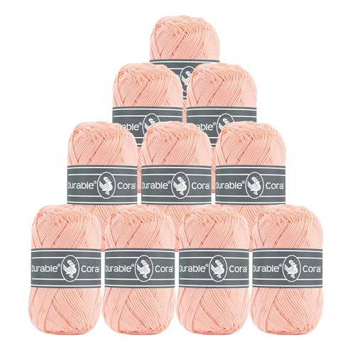 10x50g Strickgarn Häkelgarn Durable Coral Uni 90 Farben Baumwollgarn Sommergarn Farbwahl, Farbe:211 pfirsich von maDDma