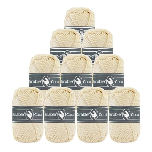 10x50g Strickgarn Häkelgarn Durable Coral Uni 90 Farben Baumwollgarn Sommergarn Farbwahl, Farbe:2172 creme von maDDma