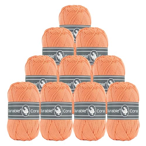 10x50g Strickgarn Häkelgarn Durable Coral Uni 90 Farben Baumwollgarn Sommergarn Farbwahl, Farbe:2195 pastellorange von maDDma