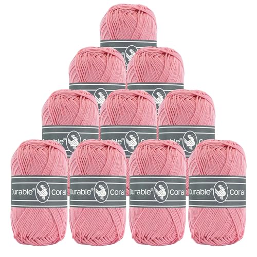 10x50g Strickgarn Häkelgarn Durable Coral Uni 90 Farben Baumwollgarn Sommergarn Farbwahl, Farbe:227 rosa von maDDma