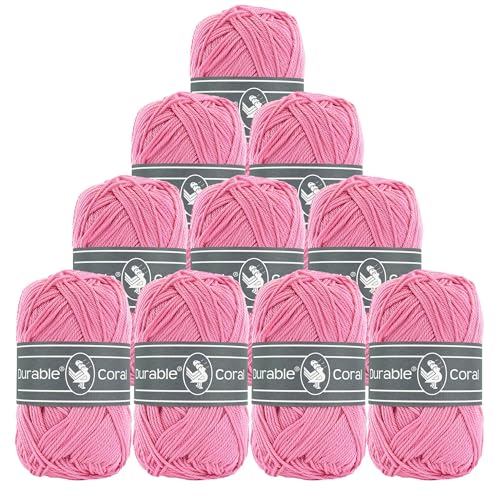 10x50g Strickgarn Häkelgarn Durable Coral Uni 90 Farben Baumwollgarn Sommergarn Farbwahl, Farbe:239 pink von maDDma