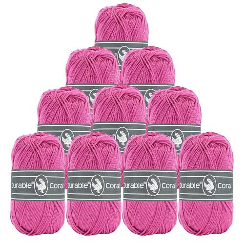 10x50g Strickgarn Häkelgarn Durable Coral Uni 90 Farben Baumwollgarn Sommergarn Farbwahl, Farbe:241 magenta von maDDma