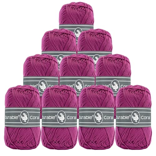 10x50g Strickgarn Häkelgarn Durable Coral Uni 90 Farben Baumwollgarn Sommergarn Farbwahl, Farbe:248 fuchsia von maDDma