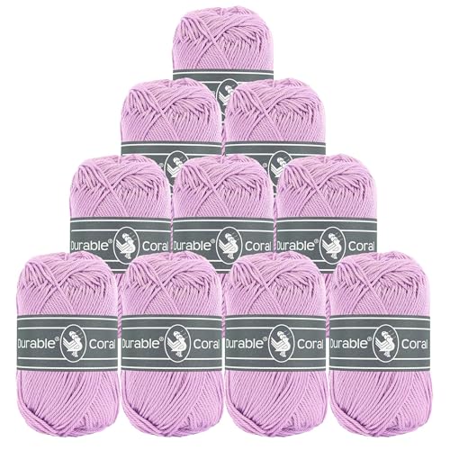 10x50g Strickgarn Häkelgarn Durable Coral Uni 90 Farben Baumwollgarn Sommergarn Farbwahl, Farbe:261 violett von maDDma