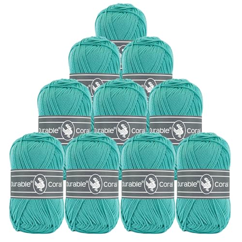 10x50g Strickgarn Häkelgarn Durable Coral Uni 90 Farben Baumwollgarn Sommergarn Farbwahl, Farbe:338 aqua von maDDma