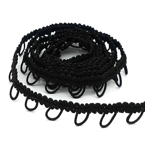 13,5m Schlingenborte mit elastischen Ösen 15mm Knopf Borte Band Kleider Kostüme, Größe:B 15mm Öse 8mm, Farbe:schwarz von maDDma