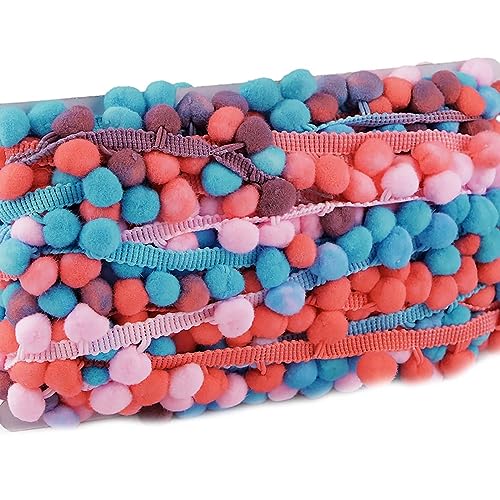 17m Bommelborte bunt 30mm Pomponborte Bommelband Pompon Bommeln, Farbwahl, Farbe:türkis | rosa | lachs von maDDma