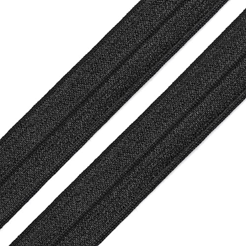 maDDma ® 1m Einfassband 20mm hochelastisch 44% Elastan gefalzt Meterware Faltgummi Schrägband Schwarz Glänzend von maDDma