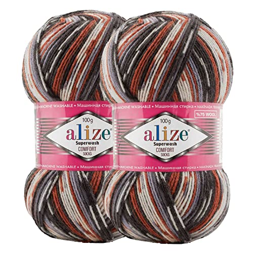 2 x 100g Sockenwolle Superwash Comfort 4-fädig Schurwolle Sockengarn Farbauswahl, Farbe:7840 schwarz creme braun von maDDma