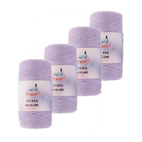 4 x 250g Strickgarn Cotton Macrame Unifarben Baumwollmischgarn Makramee-Garn Häkelgarn Farbwahl, Farbe:28 flieder von maDDma