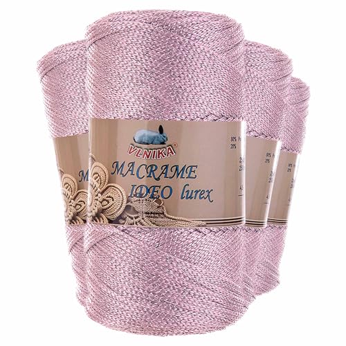 4 x 250g Strickgarn Macrame Ideo Lurex Makramee-Garn Glitzereffekt Häkelgarn Flechtgarn Basteln Farbwahl, Farbe:rosa von maDDma