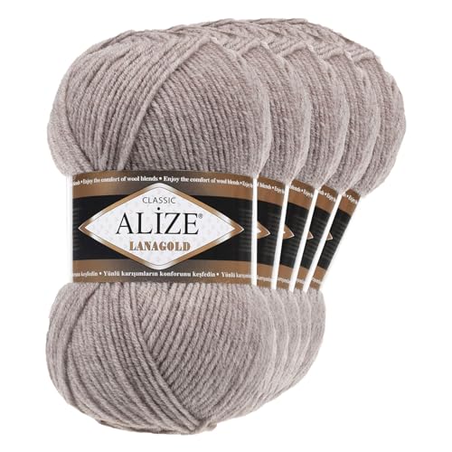 5 x 100 g ALIZE Lanagold 49% Wolle Strickgarn Winterwolle Schurwolle Farbwahl, Farbe:beige meliert von maDDma