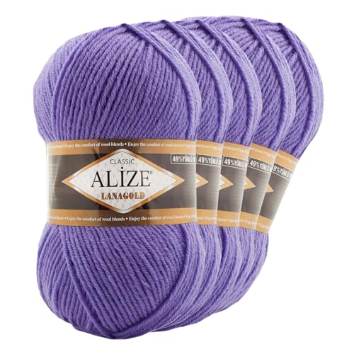 5 x 100 g ALIZE Lanagold 49% Wolle Strickgarn Winterwolle Schurwolle Farbwahl, Farbe:blauviolett von maDDma