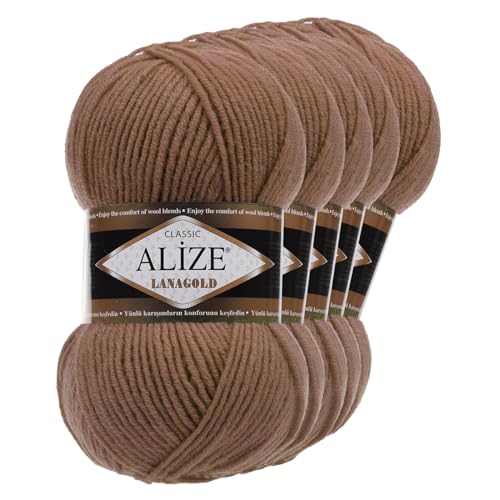 5 x 100 g ALIZE Lanagold 49% Wolle Strickgarn Winterwolle Schurwolle Farbwahl, Farbe:braun von maDDma