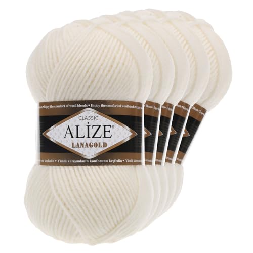 5 x 100 g ALIZE Lanagold 49% Wolle Strickgarn Winterwolle Schurwolle Farbwahl, Farbe:creme von maDDma