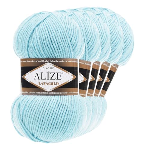 5 x 100 g ALIZE Lanagold 49% Wolle Strickgarn Winterwolle Schurwolle Farbwahl, Farbe:eisblau von maDDma