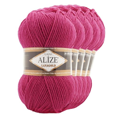 5 x 100 g ALIZE Lanagold 49% Wolle Strickgarn Winterwolle Schurwolle Farbwahl, Farbe:erdbeerrot von maDDma