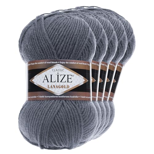 5 x 100 g ALIZE Lanagold 49% Wolle Strickgarn Winterwolle Schurwolle Farbwahl, Farbe:graublau von maDDma